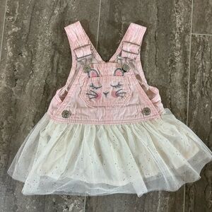 OshKosh Bunny Dress Overalls Pink Tulle Easter Baby Girl 3M Cute